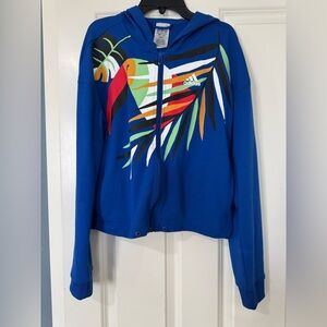 Adidas Blue Jacket with Tropical Toucan Design